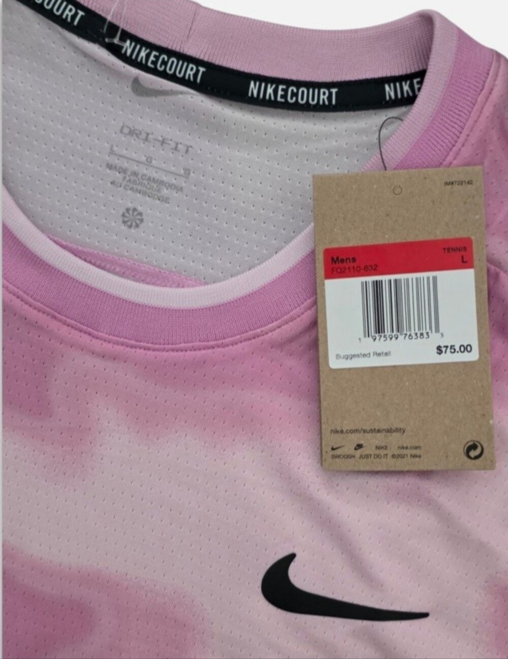 Nike Dri-Fit Court Advantage Tie-Dye Tennis Shirt Pink (Mens L) - Picture 3 of 3